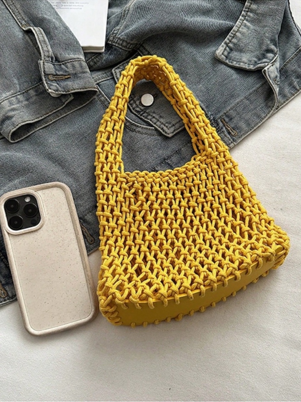 Mustard Yellow Woven Tote Bag | Boho Summer Purse